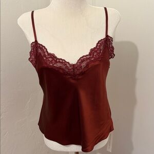 Reformation Wine Satin Lace-Trim Cami